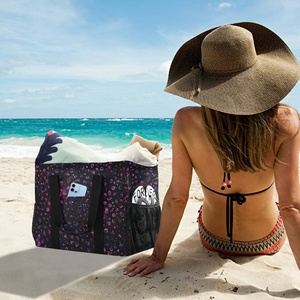 <b>Extra</b> <b>Large</b> Black Leopard <b>Print</b> Patterns Customs logo Mesh Pocket Wash Tote Beach Bag - Product Image 6