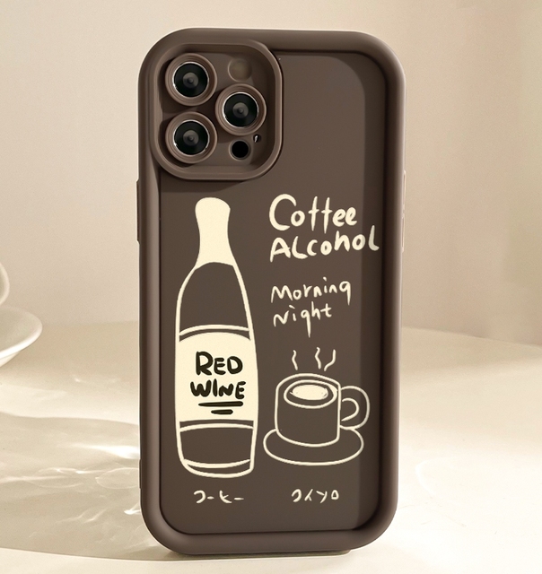 Creative Wine and Coffee Phone case for iPhone 16 15 Pro Max 14 13 12 11 XS XR Candy Color Frosted Shockproof Mobile Back Cover