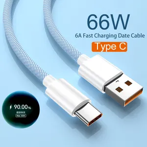 Eonline66W 6A USB C Type-c快速充电编织数据线超快充电适用于华为小米手机电源银行充电