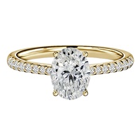 0.5-3 Karat Oval Kesim Dört Çatal Taşlı Pave Bantlı Laboratuvar Elması Nişan Yüzüğü 10K/14K/18K Som Sarı Altın IGI Sertifikalı Özel CVD/HPHT