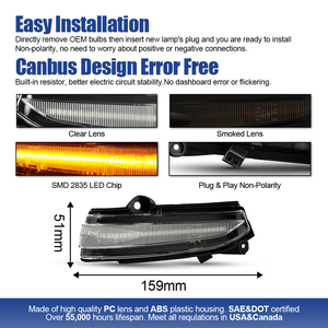 مصباح إشارة انعطاف LED كهرماني اللون مثبت على المرآة الجانبية لسيارات فورد فيوجن ومونديو الجيل الرابع 2014-2018 (قطعتان) - Product Image 3