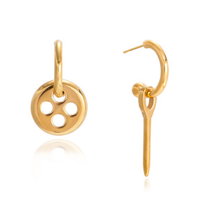 ต่างหูแบบห่วง ดีไซน์กระดุมโทนสีทอง เครื่องประดับแฟชั่นรูปทรงเรขาคณิตรูปตัวยู - Product Image 5