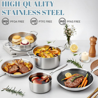 Ensemble de casseroles en acier inoxydable triple couche de haute qualité, couvercles en verre modernes sans revêtement, poignées en acier inoxydable, compatible gaz et induction, 10 pièces