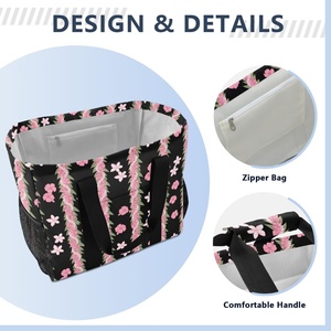 <b>Large</b> Pink Puakenikeni Flower Reusable Canvas Dust Bags Hawaii Dirty Clothes Custom Design Laundry Basket with Handle - Product Image 4