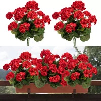 Bunga buatan berkualitas baik Geranium Bush Faux germaniums bunga sutra tanaman luar ruangan germanium merah muda