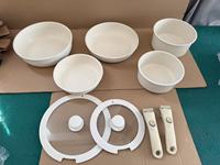 Ensemble de cuisine moderne en marbre beige, 9 pièces, détachable, antiadhésif, sain, poêle à frire, casserole en aluminium, acier inoxydable