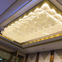 Lustre LED rectangulaire moderne à trois niveaux pour hall d'hôtel, avec cristaux de luxe et variateur de trois couleurs