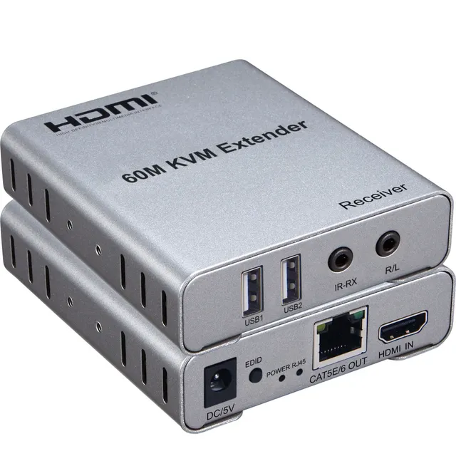 60M USB Wired KVM for Extender 1080P CAT5e/Cat6 RJ45 Ethernet Cable Audio Video Transmitter Receiver Converter Mouse Keyboard