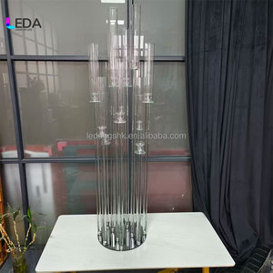 Candélabre en verre transparent LEDA à 12 bras, forme droite, décoration de table de mariage, durable, de haute qualité - Product Image 4