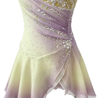 Robe de performance scénique pour enfants et filles, jaune citron dégradé lavande, ornée de strass faits à la main, en maille drapée, pour patinage artistique