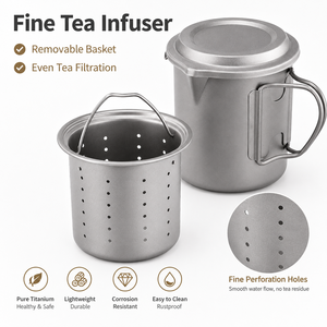 Ensemble de thé de camping et de voyage en titane pur, sans BPA, résistant à la corrosion, capacité de 420 ml, tasse ultralégère portable pour l'extérieur, design empilable - Product Image 4