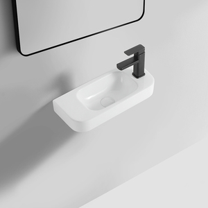 Lavabo de baño de mano <span class=keywords><strong>suspendido</strong></span> <span class=keywords><strong>pequeño</strong></span> para apartamento, lavabo de baño de cerámica colgado en la pared moderno - Product Image 1
