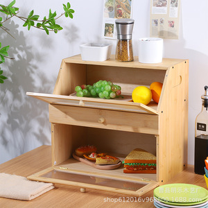 Boîte de rangement pour pain en bambou avec couvercle rabattable, couleur bois naturel, pour armoire de cuisine, aliments, collations, nouilles, plats, organisation domestique - Product Image 4