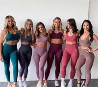 Setelan pakaian Yoga trendi, setelan pakaian Yoga gaya Eropa dan Amerika, celana olahraga angkat pinggul mulus dengan celana Yoga pinggang tinggi