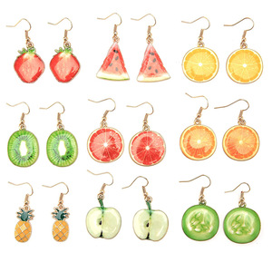Pendientes de comida <span class=keywords><strong>Kiwi</strong></span> y sandía para mujer, aretes divertidos, Kawaii, limón, fruta, novedad - Product Image 1