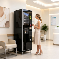 Distributeur automatique de café pour espaces commerciaux et bureaux, entièrement automatique, 58 choix, écran tactile 21,5 pouces, paiement par QR code, carte de crédit et pièces de monnaie