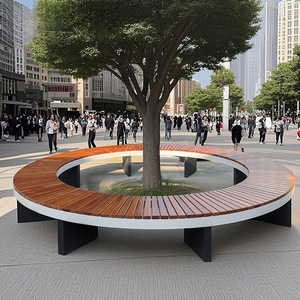 Moderno esterno per il tempo libero quadrato lungo panca e ferro arte sedia seduta in <span class=keywords><strong>legno</strong></span> ondulato lungo albero sedia per cortile o parco - Product Image 4