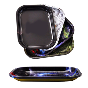 JUJI Free Sample <strong>Custom</strong> Logo Print 18*14cm Metal Herb Cigarette Tobacco Smoking Smoke <strong>Rollings</strong> <strong>Trays</strong> With Magnetic Lid Cover - Product Image 4