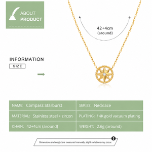 Collier pendentif étoile en acier inoxydable avec zircon, plaqué or 14 carats sous vide, chaîne réglable 42+4 cm - Product Image 2