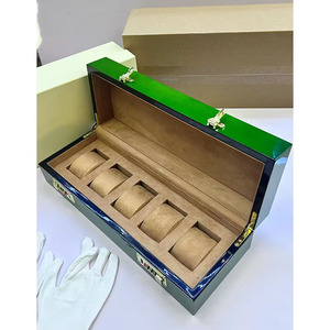 Caja de exhibición para relojes cuadrada de madera verde de alta calidad con 5 ranuras, forro de PU, resistente a golpes, serie de marca - Product Image 1