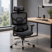 Chaise de bureau ergonomique en maille, pivotante et réglable, avec support lombaire et appui-tête