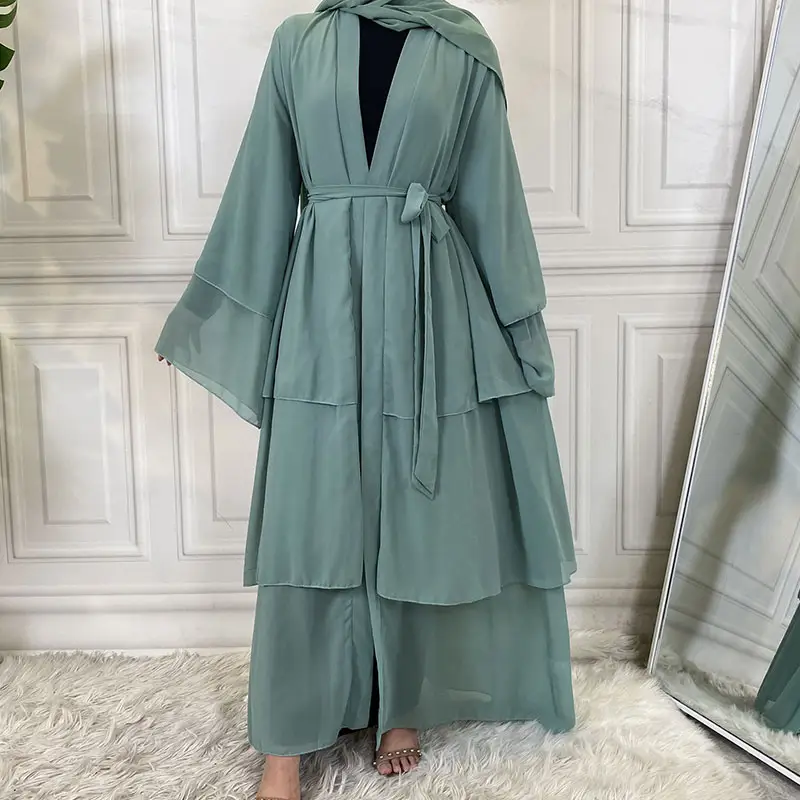 2023 caftans Исламская одежда женская 3-слойная шифоновая открытая абайя скромное платье арабское цзилбаб традиционная мусульманская одежда