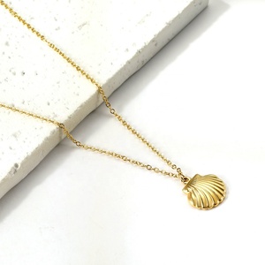 Delicate Fashion 18K <b>Gold</b> Plated Stainless Steel Chain Choker Seashell Jewelry <b>Simple</b> Shell Pendant <b>Necklace</b> for Women Girls - Product Image 1
