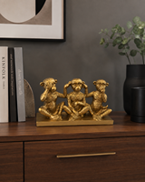 Figurine des Trois Singes Sages, Ne voient pas le mal, n'entendent pas le mal, n'en parlent pas, sculpture en résine dorée, décoration de bureau, de maison, cadeau