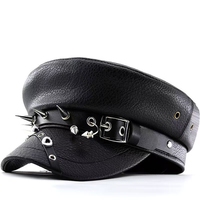 Chapeau de capitaine gothique noir personnalisé avec chaîne de crâne, casquette de fête style punk, accessoire de déguisement pour adultes