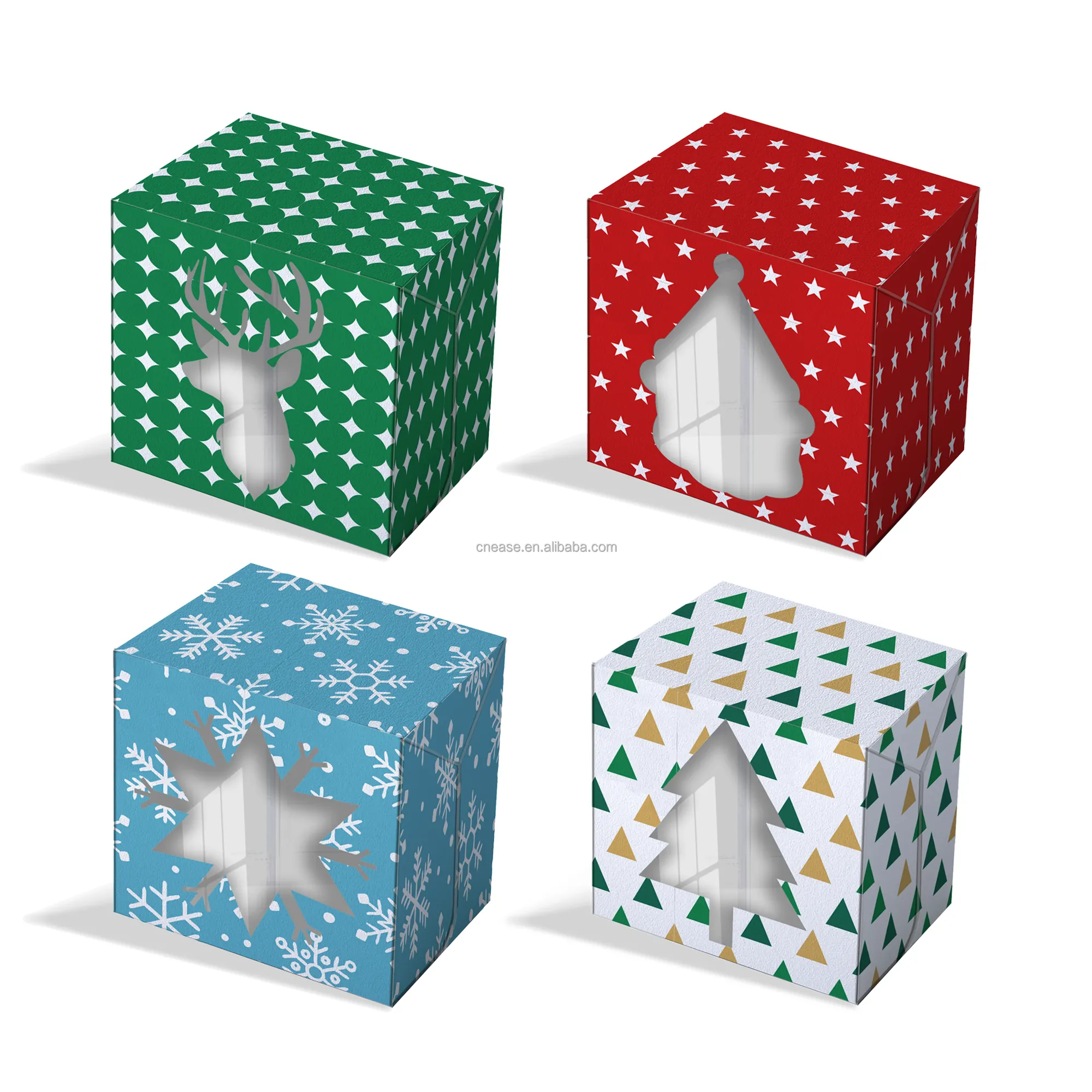 HZ001 Christmas Party Gift Transparent Window Paper Box for Cookie Candy Biscuit Packaging