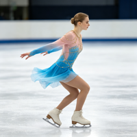 Robe de patinage et de danse pour enfants et adultes, dégradé rose et bleu, manches longues, chaîne dorée, strass au dos, pour compétition et spectacle de patinage sur glace