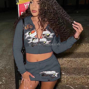 Conjunto <span class=keywords><strong>de</strong></span> Dos Piezas <span class=keywords><strong>de</strong></span> <span class=keywords><strong>Ropa</strong></span> Deportiva para Mujer, Otoño 2026, con Estampado <span class=keywords><strong>de</strong></span> Letras, Sudadera con Cremallera y Falda con Cordón Ajustable - Product Image 6