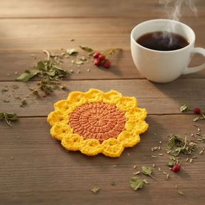 Posavasos de Ganchillo de Algodón 100% Aislantes, Hechos a Mano, con Diseño de Girasol Bohemio Elegante, 140mm de Diámetro, para Hogar, Escritorio, Café - Product Image 3