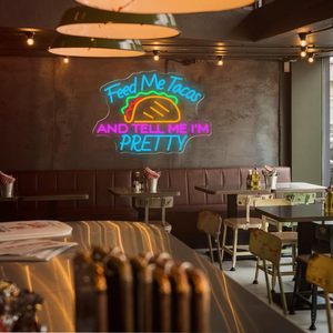 Letrero de Neón con la Frase 'Alimenta-me-tacos y dile que soy guapa', Letreros de Neón LED con la Frase 'Tacos Abiertos', Letreros de Neón LED Personalizados para Tiendas - Product Image 3