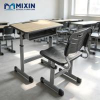Ensemble de bureau et chaise en bois pour école primaire, hauteur réglable, table et chaise individuelles pour élèves avec tiroir à livres