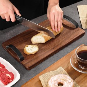 Plateau de service en bois naturel massif avec poignées en cuir idéal pour les fêtes à la maison affichage de la nourriture café thé collations servant - Product Image 5