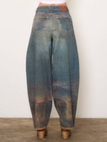 Jean en denim pour femme de haute qualité, coupe baril, imprimé animal numérique, décontracté, sexy, en coton, bleu délavé vintage, pour l'été