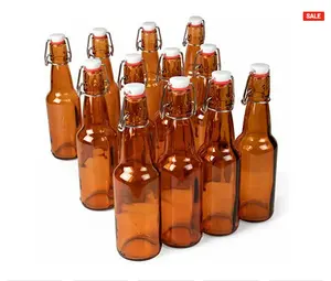 11 Oz. Amber Glass Grolsch Beer Bottles Airtight Seal With Swing Top/Flip Top Stoppers - Supplies For Home Brewing Fermenting