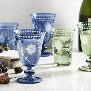 Sunyo Joy Vaisselle Fleurs et Feuilles Gravées Noël Coloré Vin Champagne Whisky Verre Set Pour Mariage Location et Vente