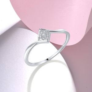 custom 10K Solid White Gold Twist Shank Square Halo Diamond <b>Ring</b> for Women <b>Dainty</b> Geometric Cluster Promise Engagement Band - Product Image 3