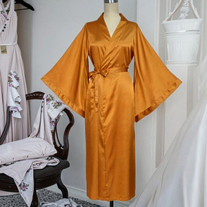 Lussuoso Kimono in Seta Satinata da Donna, Tinta Unita, Maniche Lunghe e Larghe, Morbido Vestaglia Estiva da <span class=keywords><strong>Sposa</strong></span> per Spa, Matrimoni, Feste e Uso Quotidiano - Product Image 2