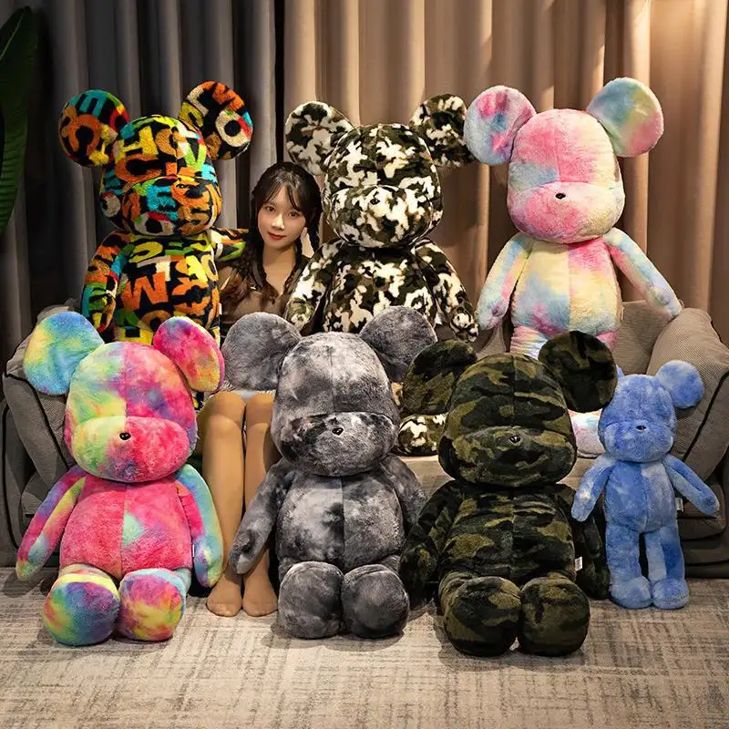 Bearbrick tamanho gigante Kawaii Doces Urso da violência deslumbrante Ursinho de pelúcia plissado sombrio tie-dye arco-íris travesseiro de aniversário para amantes