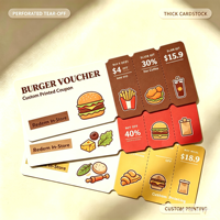 Carnets de coupons personnalisés multi-volets pour promotions de restaurants de burgers, blocs de bons perforés détachables avec logo personnalisé sur papier couché