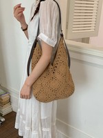 Sac tissé élégant et artistique, grande capacité, décontracté, à porter à l'épaule ou sous le bras, pour la plage et les vacances, sac de couture vintage durable avec fermeture éclair