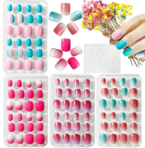 Juego de 24 <span class=keywords><strong>Uñas</strong></span> <span class=keywords><strong>Postizas</strong></span> Infantiles con Dibujos Animados, <span class=keywords><strong>Uñas</strong></span> Artificiales Cortas con Cobertura Total y Pre-encoladas - Product Image 1