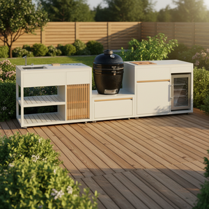 Barbecue Kamado Moderne en Acier Inoxydable Blanc 3-en-1 avec Allumage Électrique et Dispositif de Sécurité des Flammes, Ensemble de Meubles de Cuisine Extérieure pour Fêtes et Jardins - Product Image 2