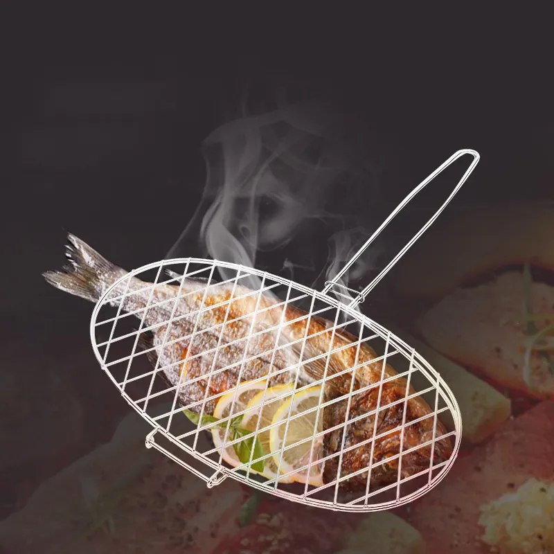 BBQ Grilling Basket Stainless Steel Vegetable Fish Grilling Basket Wire Mesh Grill Net for Roasting Meat