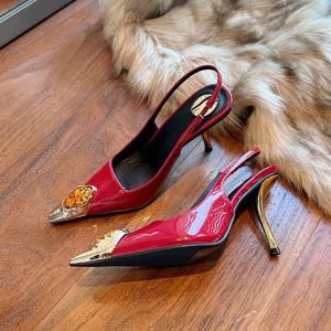 Escarpins de luxe pour femmes à bout carré en métal, design élégant, talon irrégulier orné de pierres précieuses, sexy, à talon ouvert et bout fermé - Product Image 4