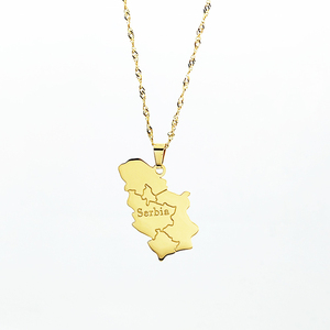 Plaqué or 18 carats dernier collier à breloques de la Serbie en acier inoxydable <span class=keywords><strong>carte</strong></span> du pays avec le nom de l'État collier bijoux de <span class=keywords><strong>carte</strong></span> de la Serbie - Product Image 6