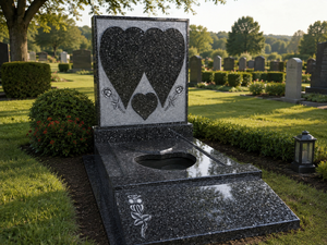 Monumentos funerarios de granito con diseño de doble corazón en oferta. - Product Image 1